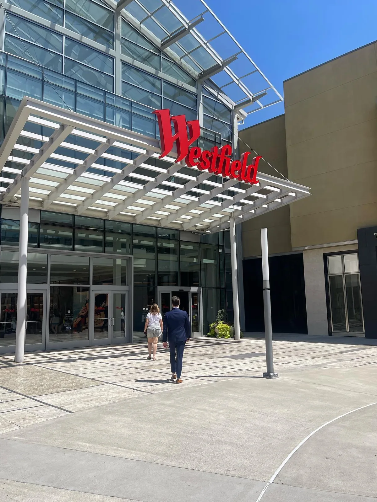 Cleaned entry plaza at a shopping center