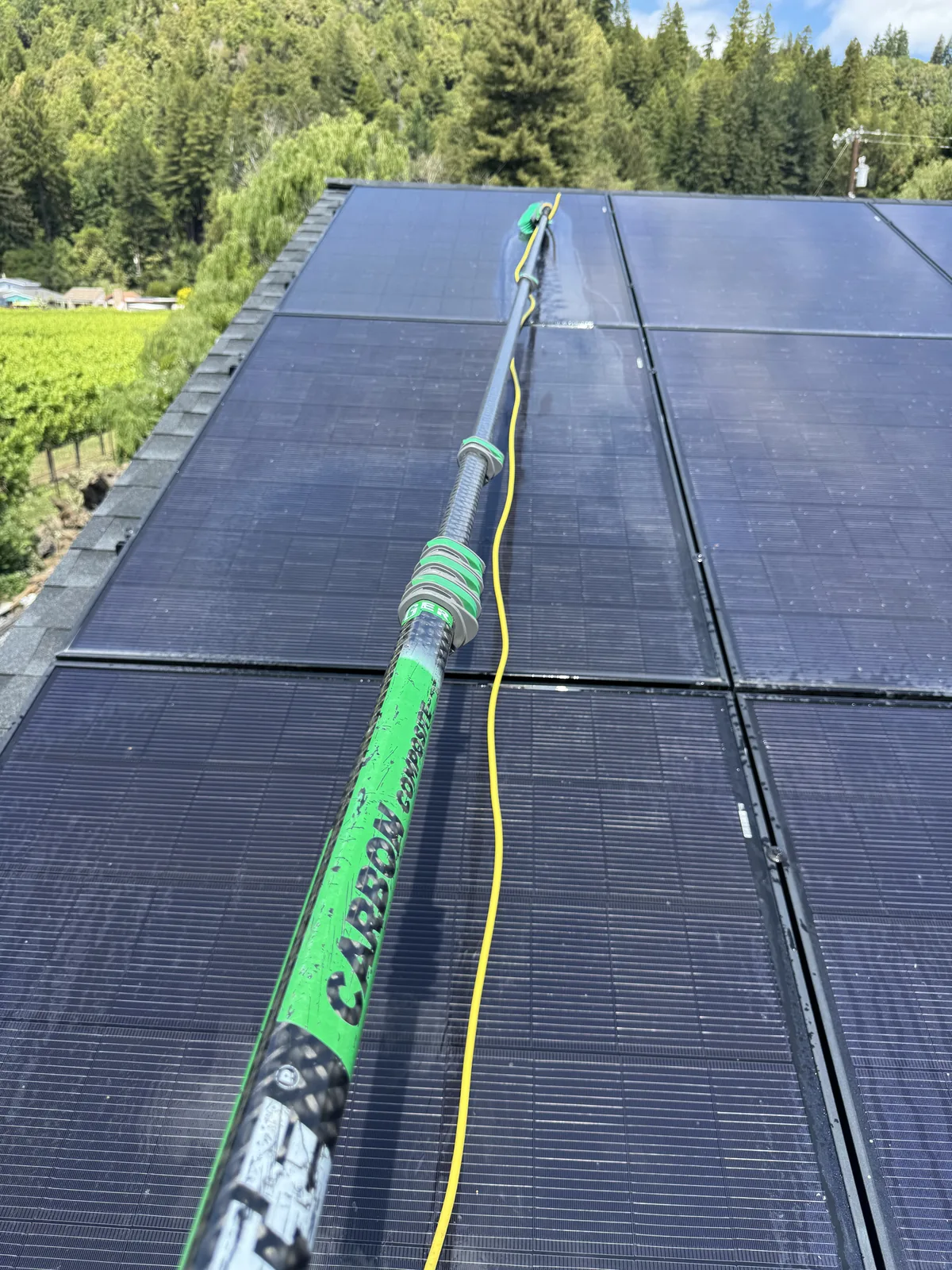 Solar panels cleaned with a water-fed pole